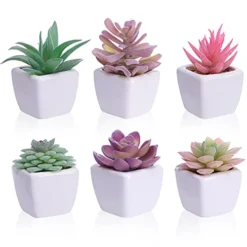 CEWOR 6pcs Artificial Succulent Plants In Pots, Small Fake Succulent Plants Assorted Colors Faux Succulent In Ceramic Pots For Office Desk Decor Shelves Home Bedroom Decoration