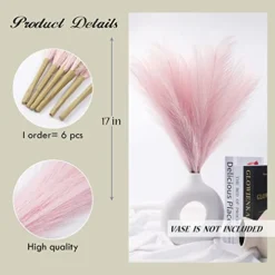 6 PCS Faux Pampas Grass 17"/44cm Artificial Fluffy Pompas Grass Fake Pampas Grass 7 Branches For Wedding Party Bedroom Boho Home Decor (034 Light Pink) -Nearly Natural Store 41c7VWaARJL