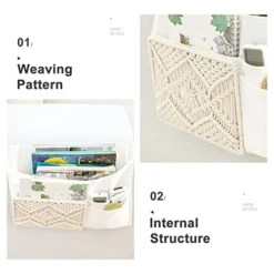 Mkono Couch Bedside Caddy Boho Remote Control Holder Macrame Armrest Storage Sofa Organizer With 4 Pockets For Magazine, Books, Tablet, Sunglasses, Cell Phone, IPad, Home Dorm Room Decor, Ivory -Nearly Natural Store 41cVRaFqRQL