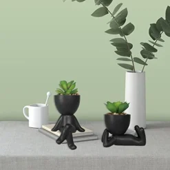 Zerzsy 3 PCS Cute Artificial Succulent Plants With Creative Human Shaped Pots, Mini Potted Succulents Decor For Home Decor (Matte Black) -Nearly Natural Store 41cpvK4FC5L