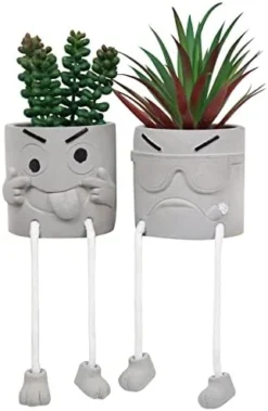 SEMSOIIO 2 Pcs Fake Plants In Cement Pot With Hanging Legs, Creative Artificial Faux Succulent For Home/Office Decor (Tongue & Smoking) -Nearly Natural Store 41e95x2n1mL. AC