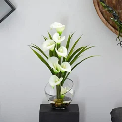 Nearly Natural 15.5in. Calla Lily And Grass Artificial Arrangement In Vase -Nearly Natural Store 41hv0KwBwKL