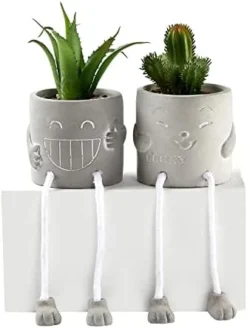 Sets Of 2 Artificial Potted Plant Small Fake Succulent Faux Plant Cute Hanging Leg Cement Potted Succulents Decor For Gift, Office Decoration, Home Décor (2 Smiley) 13 Sets Of 2 Artificial Potted Plant Small Fake Succulent Faux Plant Cute Hanging Leg Cement Potted Succulents Decor For Gift, Office Decoration, Home Décor (2 Smiley) -Nearly Natural Store 41iOSYS2vGL. AC