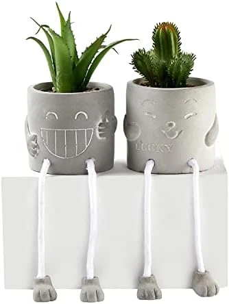 Sets Of 2 Artificial Potted Plant Small Fake Succulent Faux Plant Cute Hanging Leg Cement Potted Succulents Decor For Gift, Office Decoration, Home Décor (2 Smiley) 7 Sets Of 2 Artificial Potted Plant Small Fake Succulent Faux Plant Cute Hanging Leg Cement Potted Succulents Decor For Gift, Office Decoration, Home Décor (2 Smiley) - Image 7