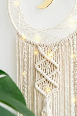 Mkono 2 Pack Macrame Dream Catcher With String Lights Boho Wall Hanging Decor Handmade Circle Moon Dreamcatcher Girls Room Decor For Bedroom Living Room Nursery Dorm, 8''W X 32''L -Nearly Natural Store 41ih5UwlvXL