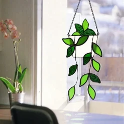 BOXCASA Green Plants Artificial Decor,Handcrafted Green Fake Plant Stained Glass Window Hanging,Faux Plant Suncatchers Decoration Gifts For Plant Lovers,Plant Gift For Mother Nana Grandma Aunt -Nearly Natural Store 41ih6JgEWfL