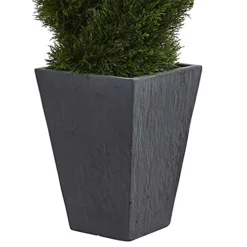 Nearly Natural 5703 Cypress Double Spiral Topiary In Slate Planter, 4' , Green -Nearly Natural Store 41jAuVXR0zS