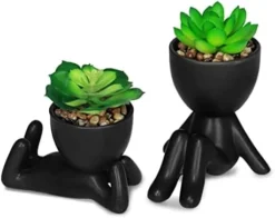 Zerzsy 3 PCS Cute Artificial Succulent Plants With Creative Human Shaped Pots, Mini Potted Succulents Decor For Home Decor (Matte Black) -Nearly Natural Store 41kOEBoNUhL. AC