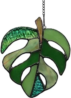 BOXCASA Green Plants Artificial Decor,Handcrafted Green Fake Plant Stained Glass Window Hanging,Faux Plant Suncatchers Decoration Gifts For Plant Lovers,Plant Gift For Mother Nana Grandma Aunt -Nearly Natural Store 41kgs3e3 DL. AC