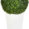Nearly Natural 6404 Artificial Plant (Indoor/Outdoor) 28â€ Boxwood Topiary Ball In White Tower Planter, Green,15"Dx15"Wx28"H