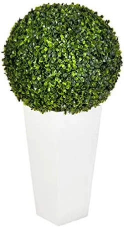 Nearly Natural 6404 Artificial Plant (Indoor/Outdoor) 28â€ Boxwood Topiary Ball In White Tower Planter, Green,15"Dx15"Wx28"H -Nearly Natural Store 41nKnzQbfkL. AC