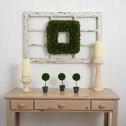 Nearly Natural 17" Tea Leaf Square Wreath UV Resistant Artificial Plant, Green -Nearly Natural Store 41p4r9t0xqL