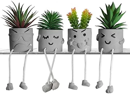 MAKHOT 4 PCS Creative Artificial Succulent Plants With Pots, Faux Succulents Cute Hanging Leg Potted Cubicle Accessories Decor, Mini Potted Fake Plant For Ideal Gift, Small Plants For Shelf Decor 7 MAKHOT 4 PCS Creative Artificial Succulent Plants With Pots, Faux Succulents Cute Hanging Leg Potted Cubicle Accessories Decor, Mini Potted Fake Plant For Ideal Gift, Small Plants For Shelf Decor - Image 7