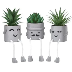 WOODWORD 3 Pack Mini Potted Fake Succulents Desk Plant With Creative Emotional Cement Pots For Shelf Home Bathroom Living Room Kitchen Decor And Office Decorations