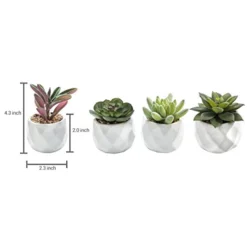 MyGift Miniature Artificial Succulents, Indoor Fake House Plants In Round White Geometric Ceramic Pots, Set Of 4 -Nearly Natural Store 41r5lBFwOCL