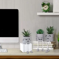 WOODWORD 3 Pack Mini Potted Fake Succulents Desk Plant With Creative Emotional Cement Pots For Shelf Home Bathroom Living Room Kitchen Decor And Office Decorations -Nearly Natural Store 41s4NXdzlEL