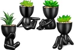 SEMSOIIO 2 Pcs Fake Plants In Cement Pot With Hanging Legs, Creative Artificial Faux Succulent For Home/Office Decor (Tongue & Smoking) -Nearly Natural Store 41sNi8KNuiL. AC