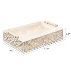 Mkono Macrame Decorative Tray Boho Home Decor Basket With Wooden Handles Handmade Woven Jewelry Perfume Makeup Storage Organizer For Vanity, Dresser, Countertop, Bedroom, Living Room, 14''L X 10''W -Nearly Natural Store 41spydPtUTL