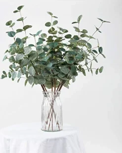 Miracliy 6 PCS Artificial Eucalyptus Leaves Greenery Stems Faux Silk Silver Dollar Eucalyptus Leaf Branches Green Bulk For Home Party Wedding Decoration -Nearly Natural Store 41x95I9eBJL