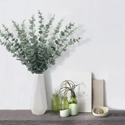Tiyard 12pcs Eucalyptus Stems 18" Tall Artificial Eucalyptus Leaves Greenery Decor Faux Eucalyptus Real Touch For Wedding Bouquet Centerpiece Home Decor
