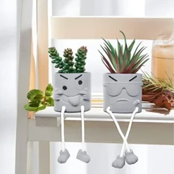 SEMSOIIO 2 Pcs Fake Plants In Cement Pot With Hanging Legs, Creative Artificial Faux Succulent For Home/Office Decor (Tongue & Smoking) -Nearly Natural Store 41zPFUoVd8L