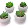 Artificial Succulent Plants In Cement Pots, Set Of 4 - Realistic Faux Potted Plant For Home, Apartment, Or Office - Decorative Fake Succulents - For Desk, Bookshelf, Or Kitchen