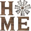 Mkono Farmhouse Wall Decor Wooden Home Sign With Metal Windmill For O Rustic Hanging Home Letters Decorative Wall Art Decor Signs For Living Room Kitchen Bedroom Entryway House, Brown