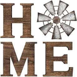 Mkono Farmhouse Wall Decor Wooden Home Sign With Metal Windmill For O Rustic Hanging Home Letters Decorative Wall Art Decor Signs For Living Room Kitchen Bedroom Entryway House, Brown -Nearly Natural Store 510YUxr3qwL. AC