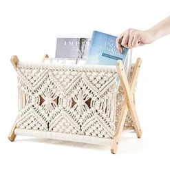Mkono Macrame Magazine Rack Boho Magazine Holder Storage Standing Basket For Books, Newspapers, Swaddle Blanket, Living Room, Bathroom, Office, Nursery, Home Decor, Medium Size, 14’’L X 10’’W 8 Mkono Macrame Magazine Rack Boho Magazine Holder Storage Standing Basket For Books, Newspapers, Swaddle Blanket, Living Room, Bathroom, Office, Nursery, Home Decor, Medium Size, 14’’L X 10’’W -Nearly Natural Store 5116I89SH4L