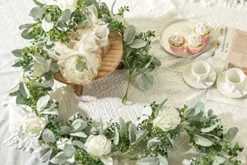 Miracliy 6 Ft Eucalyptus Garland With Flowers, Lambs Ear Greenery White Roses Flower Garland Fake Vines For Wedding Boho Table Mantle Backdrop Party Farmhouse Home Decor -Nearly Natural Store 511YtdI7kAL