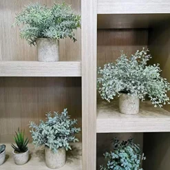 Winlyn Mini Potted Plants Artificial Flocked Eucalyptus Boxwood Rosemary Greenery In Pots Faux Potted Herbs Small Houseplants 8.8"-10" Tall For Indoor Greenery Tabletop Décor Centerpiece 3 Pack -Nearly Natural Store 511l9iRDSBL