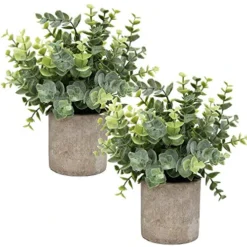Flojery Mini Potted Plants Artificial Eucalyptus Boxwood Rosemary Greenery In Pots Faux Potted Herbs Small House Plants 8.3"-9" Tall For Indoor Greenery Tabletop Décor Centerpiece (Sprayed Eucalyptus)
