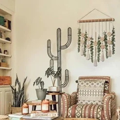 Boho Wall Decor Artificial Eucalyptus Wall Hanging Bathroom Decor Fake Eucalyptus Plants Greenery Leaves With Wooden Bead Garland On Stick Rustic Farmhouse Home Decorations For Bedroom Nursery Kitchen -Nearly Natural Store 513WYhKGNTL