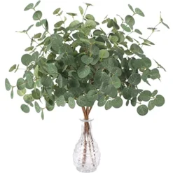FUNARTY 6 Pcs Artificial Eucalyptus Leaves Stems 25in Tall With 80 Leaves Fake Silver Dollar Eucalyptus Plant Greenery Stems Branches For Farmhouse Vase Bouquets Wedding Home Decor