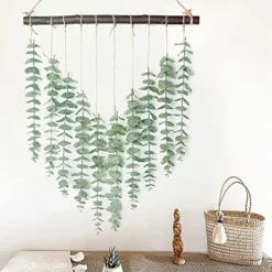 Artificial Eucalyptus Greenery Hanging Wall Decor Fake Eucalyptus Vines Wall Hanging Plants With Wooden Stick Farmhouse Rustic Boho Wall Decor For Bedroom, Living Room, Entryway And Bathroom Decor -Nearly Natural Store 514PrRN11tL
