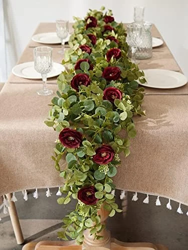 PARTY JOY 6.56ft Eucalyptus Garland With Flowers-8 White Roses, Artificial Fake Flowers Greenery Garland Floral Vines For Decoration Party Wedding Table Indoor Outdoor Backdrop Wall Decor(White) 9 PARTY JOY 6.56ft Eucalyptus Garland With Flowers-8 White Roses, Artificial Fake Flowers Greenery Garland Floral Vines For Decoration Party Wedding Table Indoor Outdoor Backdrop Wall Decor(White) - Image 9