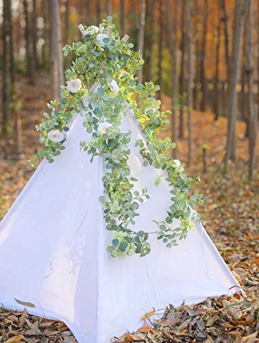 PARTY JOY 6.56ft Eucalyptus Garland With Flowers-8 White Roses, Artificial Fake Flowers Greenery Garland Floral Vines For Decoration Party Wedding Table Indoor Outdoor Backdrop Wall Decor(White) 5 PARTY JOY 6.56ft Eucalyptus Garland With Flowers-8 White Roses, Artificial Fake Flowers Greenery Garland Floral Vines For Decoration Party Wedding Table Indoor Outdoor Backdrop Wall Decor(White) - Image 5