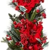 Nearly Natural 4656 Poinsettia Teardrop Wreath, Red/Green