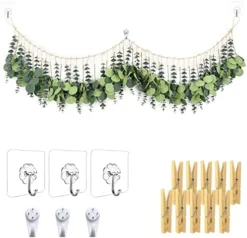HYUZO Hanging Eucalyptus Boho Wall Decor Large Bedroom Eucalyptus Garland Artificial Eucalyptus Greenery Farmhouse Rustic Wall Hanging Fake Plants Leaves 5.6 Feet For Bathroom Living Room Decorations -Nearly Natural Store 51AFFChk6L. AC