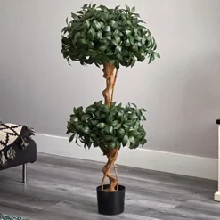 Nearly Natural 5233 Sweet Bay Double Ball Topiary Silk Tree, 4-Feet, Green,49.5" X 9" X 9" -Nearly Natural Store 51AdMaXDMHL