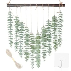Artificial Eucalyptus Greenery Hanging Wall Decor Fake Eucalyptus Vines Wall Hanging Plants With Wooden Stick Farmhouse Rustic Boho Wall Decor For Bedroom, Living Room, Entryway And Bathroom Decor
