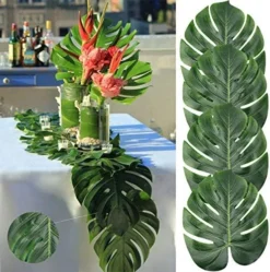 AerWo 14" Artificial Tropical Palm Leaves, Safari Birthday Decorations Extra Large Faux Leaf Jungle Hawaiian Party Decorations With Luau Beach Theme Decorations For Table Decoration Accessories, 48pcs -Nearly Natural Store 51BQcD116iL. AC