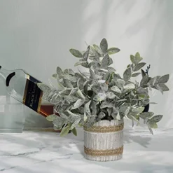 MARTINE MALL Small Potted Artificial Plants Plastic Eucalyptus Pot Plant Fake Plants In Pots Faux Greenery Topiary Shrubs Potted Plants With Vase Plastic Potted Desk Plant For Office Table Home Decor