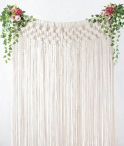 Mkono Macrame Curtain Wall Hanging, Doorway Window Curtains Decor Handwoven Wedding Backdrop Arch, Closet Room Divider Boho Wall Decor, 29" W X 80" L -Nearly Natural Store 51CCsMFyQAL