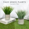 Potted Plants Artificial Decor Faux Plants Indoor Artificial Grass Plant In Ceramic Pot For Home Decor Realistic Green Fake Grass House Living Room Bedroom Bathroom Office Greenery Decoration