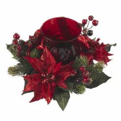 Nearly Natural 4920 Poinsettia And Berry Candleabrum, Red