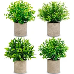 CEWOR Artificial Potted Plants, Mini Fake Plant Greenery Decoration For Barhroom Shelf Home Office Desk Table Indoor Decor, 4 Pack