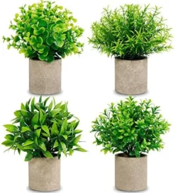 CEWOR Artificial Potted Plants, Mini Fake Plant Greenery Decoration For Barhroom Shelf Home Office Desk Table Indoor Decor, 4 Pack -Nearly Natural Store 51ESXR5a7OL. AC