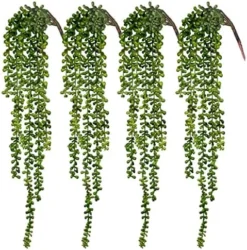 CEWOR 4pcs Artificial Succulents Hanging Plants Fake String Of Pearls For Wall Home Garden Decor (24 Inches Each Length) -Nearly Natural Store 51F9pxjWfnL. AC
