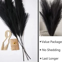 Black Faux Pampas Grass Set Of 3Pcs,43"/110cm Tall Fake Pompas Floral With DIY Card & Wooden Beads Garland,Large Artificial Pompous Grass Branches Plants For Floor Vase Filler Home Boho Decoration -Nearly Natural Store 51G4b0RhWSL